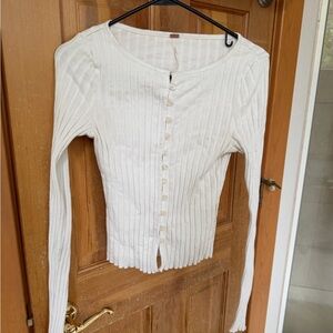 White Ribbed Tilly Button-Up Free People S Women's Top
